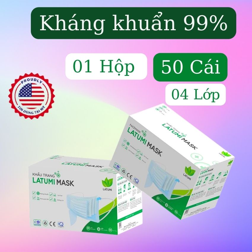COMBO 6 HỘP Khẩu Trang Y Tế 4 Lớp Kháng Khuẩn LATUMI Cao Cấp Xuất Khẩu Có Tác Dụng Phòng Chống Vi khuẩn, Ngăn Giọt Bắn