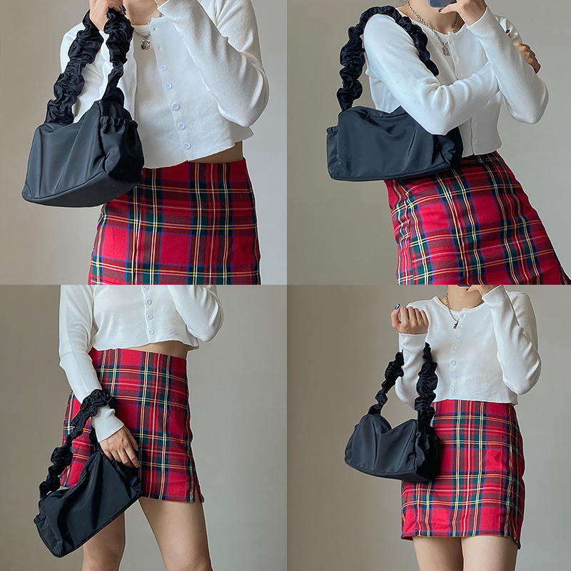 Túi xách IELGY đeo vai / xách tay bằng nylon màu trơn kiểu dáng xếp nếp cổ điển đơn giản cho nữ