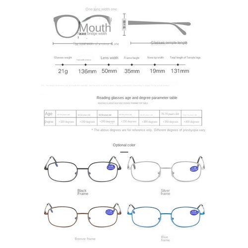 [+0°~+400°Kính Đọc Sách Chống Ánh Sáng Xanh Chống Mỏi Mắt Cho Người Lớn Tuổi