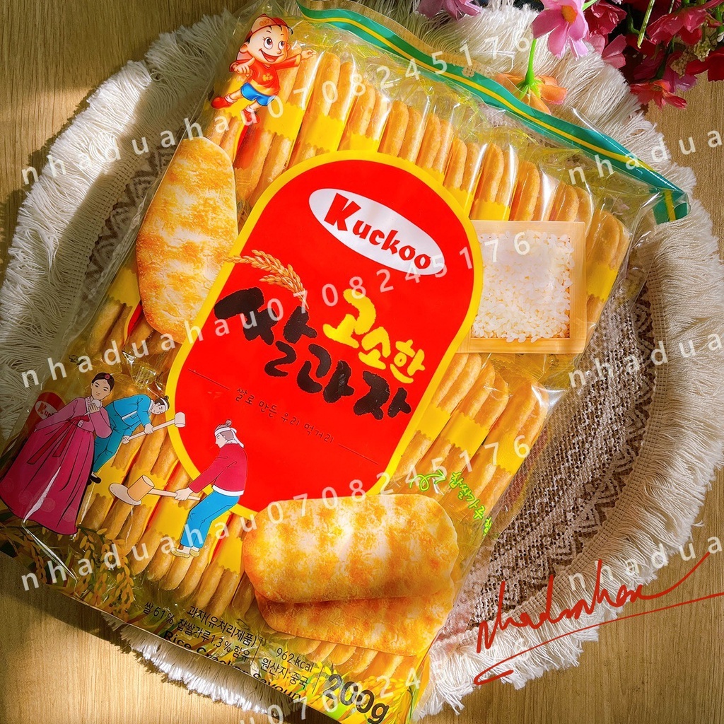 Một gói bánh gạo giòn 2 vị mặn phủ muối biển/ ngọt phủ đường tuyết Kuckoo Hàn Quốc gói 200gam