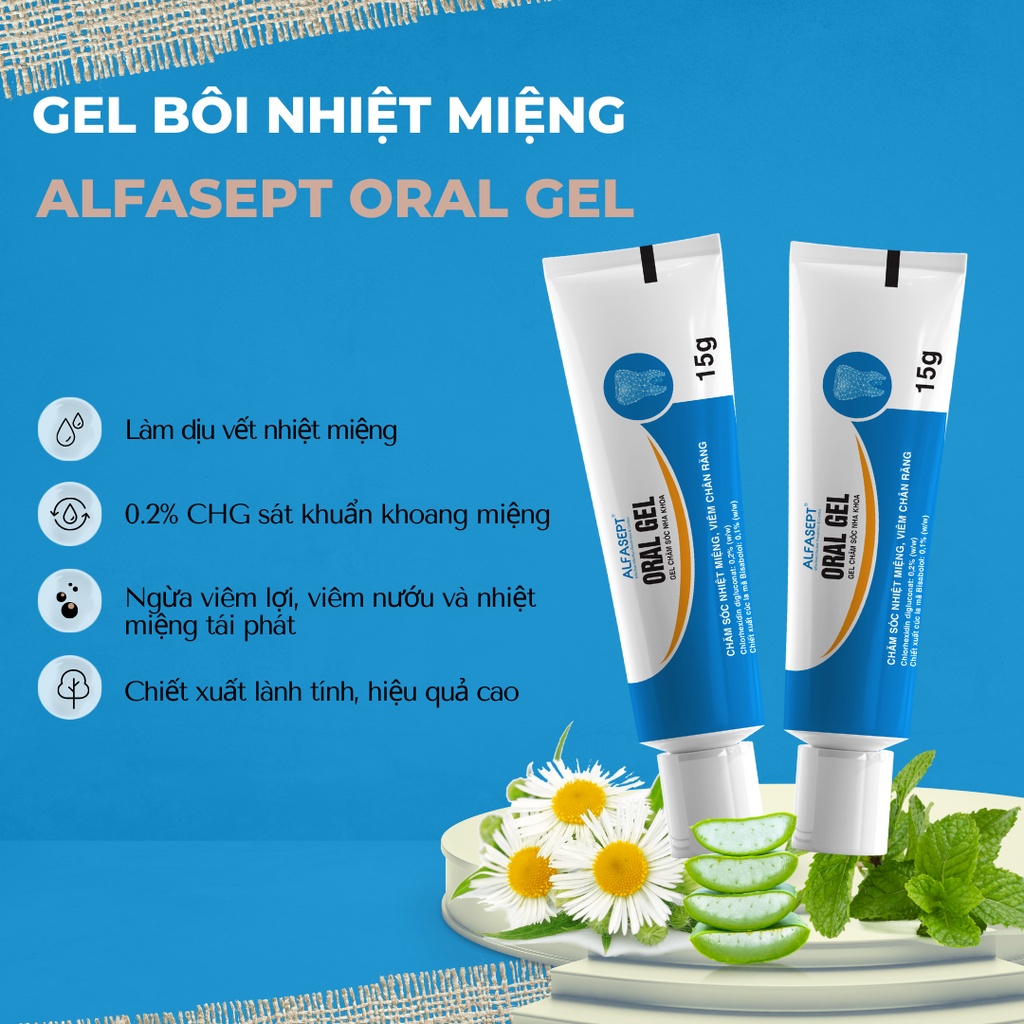Gel bôi nhiệt miệng Alfasept Oral Gel - giảm viêm sưng lợi, hạn chế loét miệng tái phát, chống sâu răng