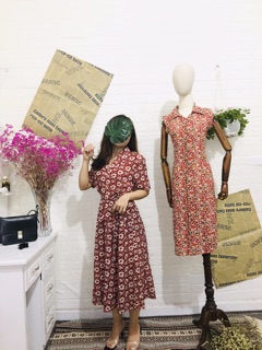đầm Vintage hoa nhí đỏ