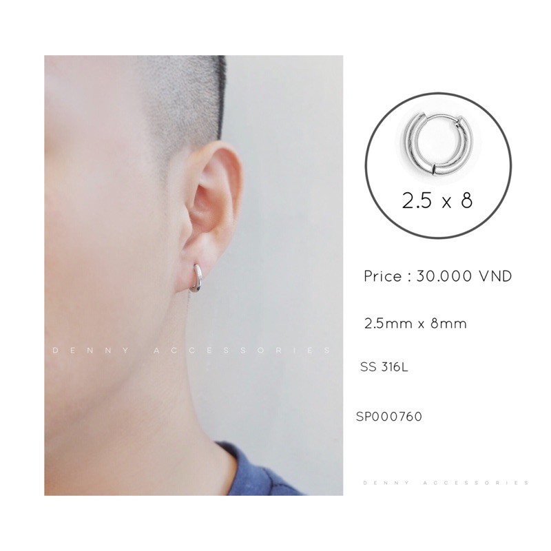 Khuyên huggie hoop 2.5 chất liệu thép y tế không gỉ