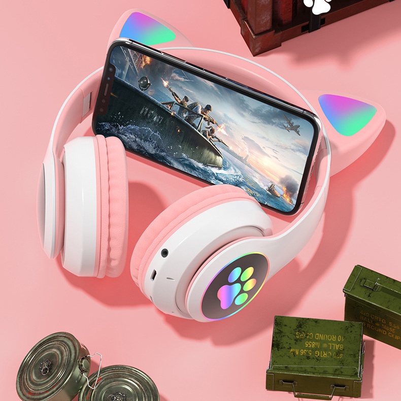 Tai nghe bluetooth tai mèo đáng yêu chống ồn cao cấp có Mic