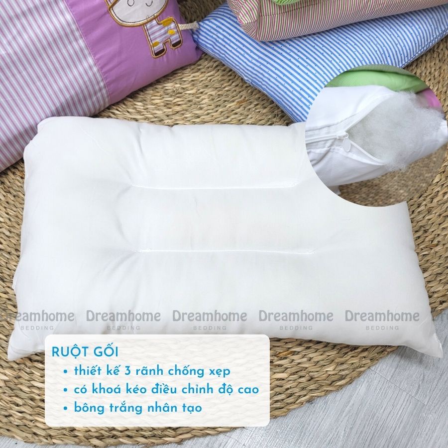 Gối cho bé đi học mẫu giáo 25x45cm DREAMHOME, gối trẻ em ruột chống xẹp thích hợp mang đi học mầm non, tiểu học