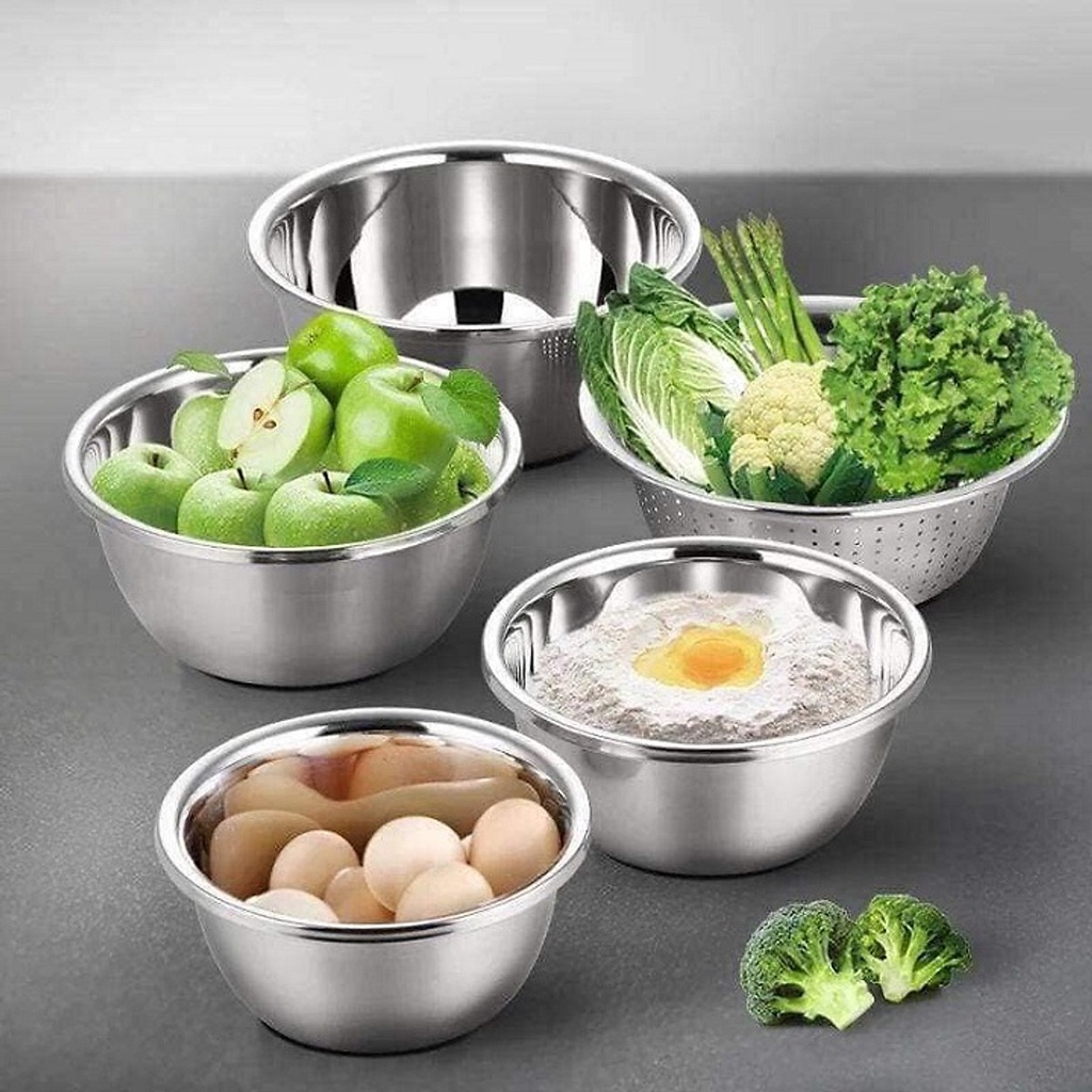 [Bộ 5 thau rổ Inox] Set 5 món thau rổ inox 304 cao cấp-HÀNG CHẤT LƯỢNG