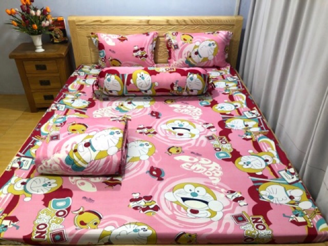 Bộ drap thun❤️FREESHIP❤️ga thun lạnh-drap thun Hàn Quốc mẫu Doraemon mới( 1 ga, 3 áo gối)