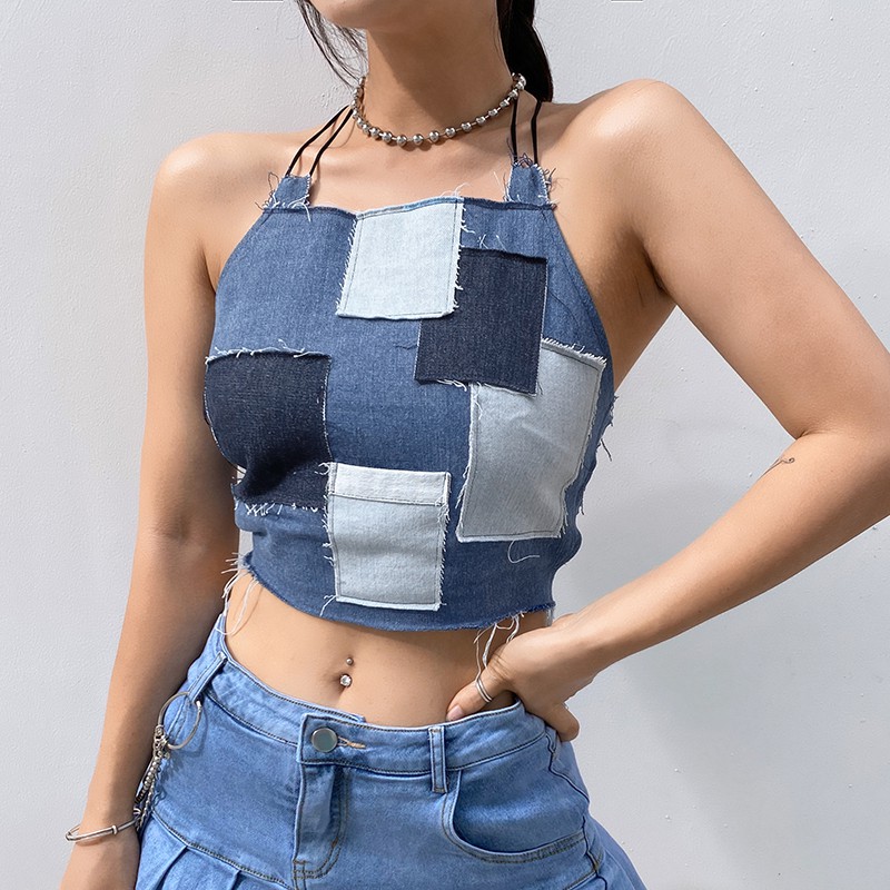 Áo croptop yếm jeans