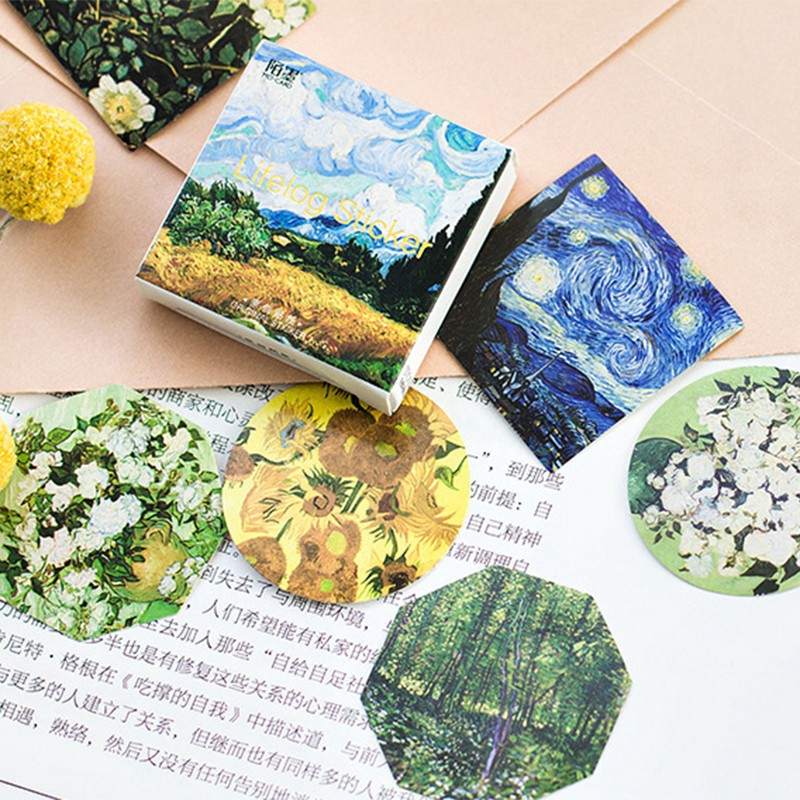 Hộp 45 miếng giấy dán họa tiết tranh sơn dầu Van Gogh trang trí