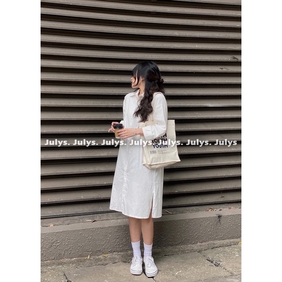 Váy sơ mi oversize thô hàn dáng dài (ảnh thật shop chụp kèm video)