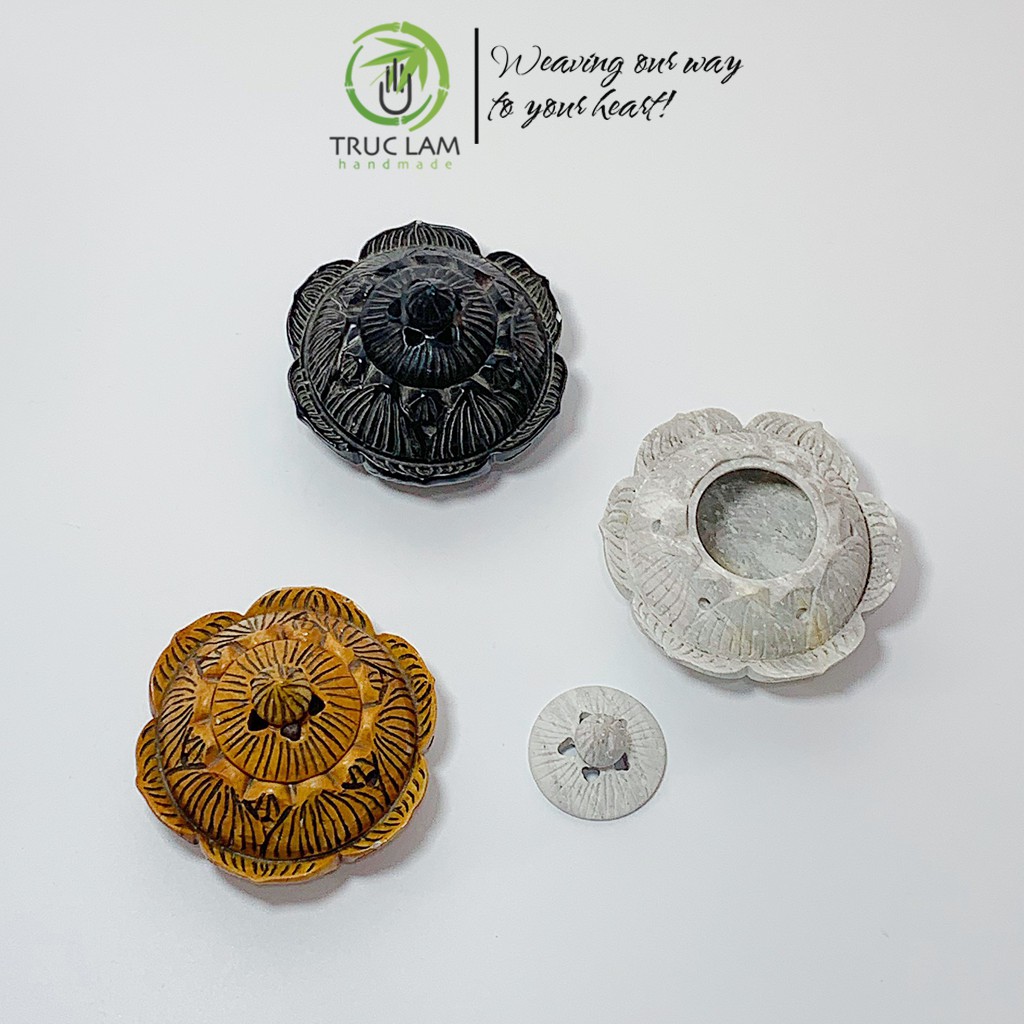Lư Đốt Trầm Hương Hình Bông Sen Bằng Đá Tự Nhiên Điêu Khắc Thủ Công Cỡ To - Trúc Lâm Handmade