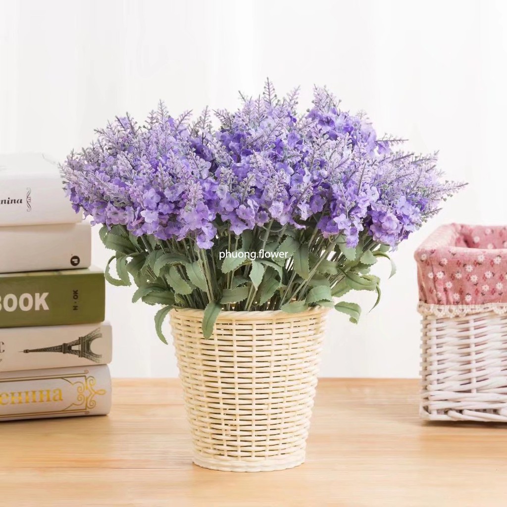 Cành hoa oải hương lavender giả nhân tạo loại 10 nhánh cành dài hoa ngắn giống hoa thật dùng cắm lọ rất đẹp