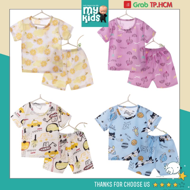 Bộ quần áo bé trai tay cộc chất liệu cotton sợi tre siêu mát in hình trái chanh LEMON phong cách Hàn Quốc