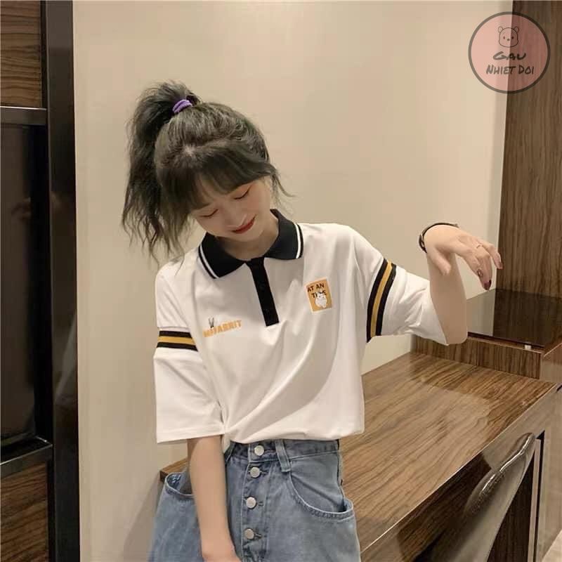 [Gấu Nhiệt Đới] Áo Polo Tay Viền Kiểu Dáng Thời Trang Hàn Quốc Hottrend Hai Màu Đen/Trắng Kèm Ảnh/Video Thật
