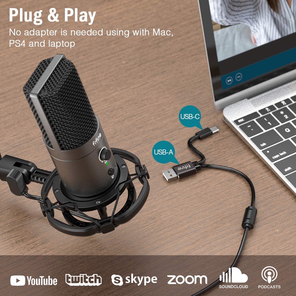FIFINE T683 KIT - HÀNG CHÍNH HÃNG - Mic thu âm cổng USB-A/-C dành cho Máy tính
