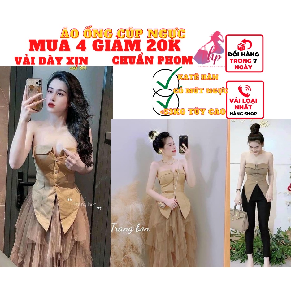 áo ống nữ dạng quây cài mở cúc tà nhọn có mút ngực may nhún sau kiểu hàn quốc sang chảnh thời trang A127