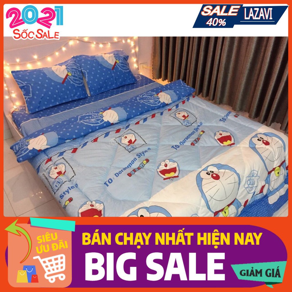 Free ship Chăn phao siêu nhẹ cotton poly mẫu doremon