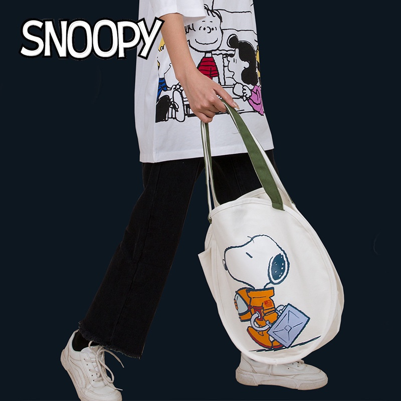 Snoopy cartoon canvas bag Túi vải túi một vai cô gái túi xách túi học sinh túi môi trường