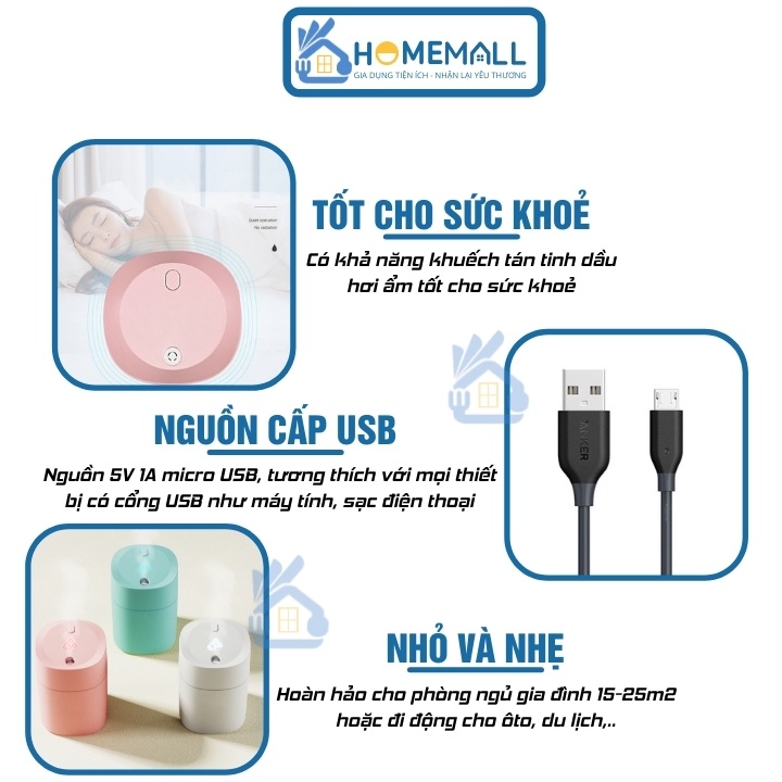 Máy xông tinh dầu mini - Máy phun sương khuếch tán tinh dầu tạo độ ẩm dung tích 220ml MX2