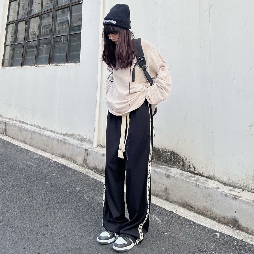 Quần Dài Thể Thao Ống Rộng Dáng Suông Phối Dây Rút Thời Trang Mùa Thu Cho Nữ