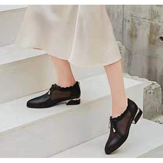 Giày Bốt Nữ Cổ Thấp Ren Lưới Đế Vuông H98 Thời Trang Hàn Quốc