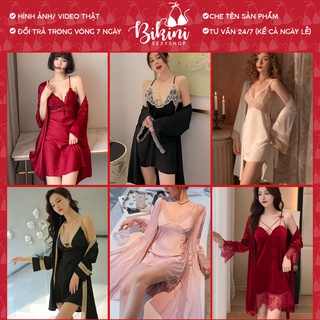 Áo choàng váy ngủ lụa cao cấp Quảng Châu phối ren gợi cảm Freesize SNTH