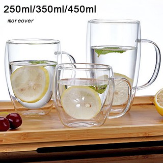 Ly thủy tinh 2 lớp chịu nhiệt trong suốt có tay cầm 250/ 350/ 450ml tiện dụng