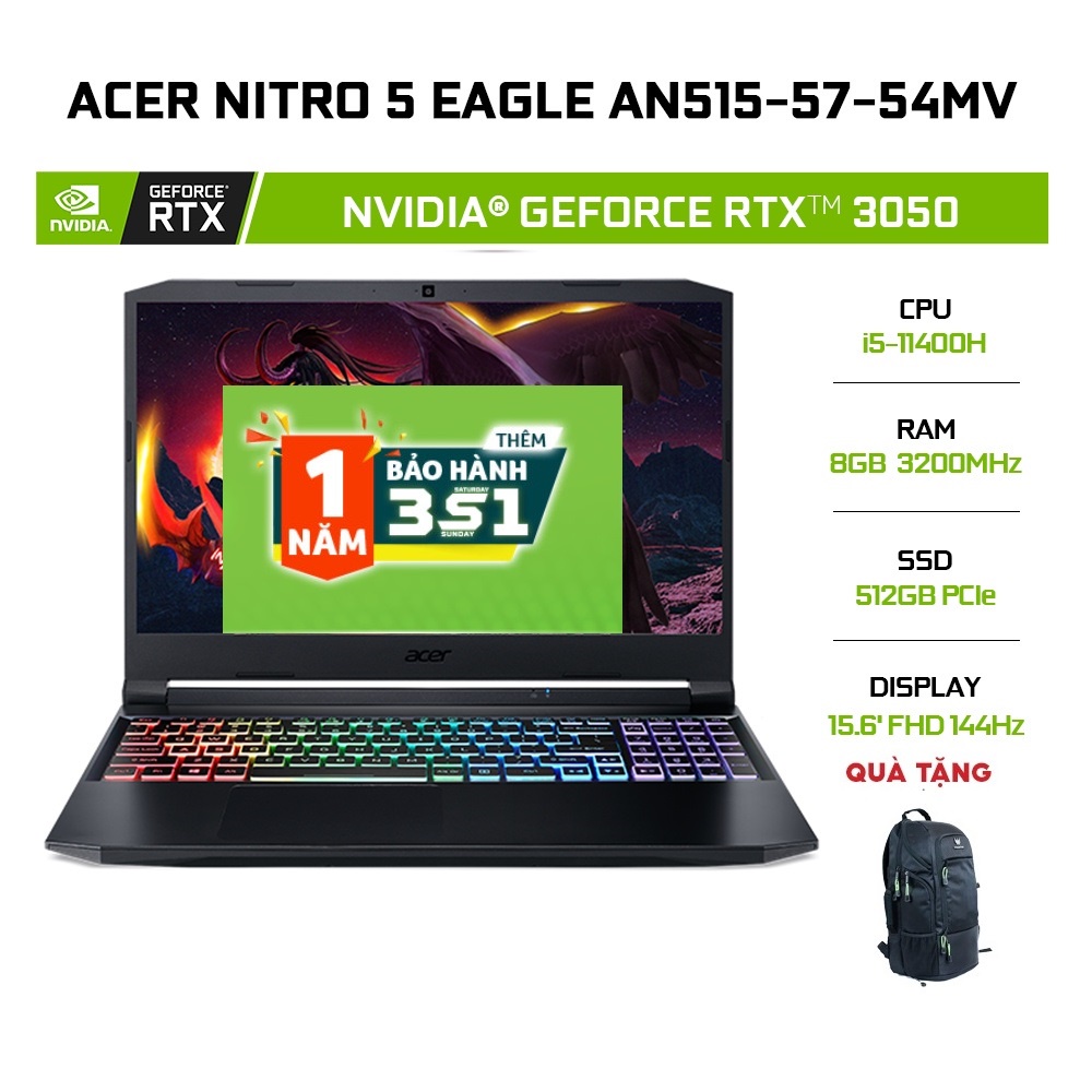 Laptop Acer Nitro 5 AN515-57-54MV i5-11400H | 8GB | 512GB |Geforce RTX 3050