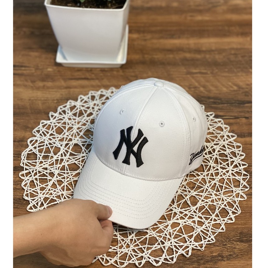 Nón kết Mũ lưỡi trai NY trắng logo thêu đen dành cho nam nữ Free size - Full hộp