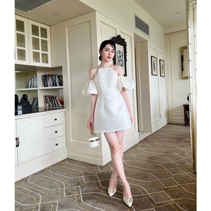 Jamie Dress Váy tacfa rớt vai tay bồng thiết kế tiểu thư siêu xinh Alina by L, kèm hình thật