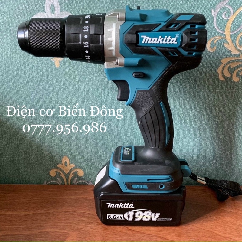 MÁY KHOAN PIN 🌈 FREESHIP🌈 MÁY KHOAN PIN MAKITA KHÔNG CHỔI THAN PIN 198V 10 cell pin MÔ TƠ TỪ CÓ BÚA 3 CHỨC NĂNG