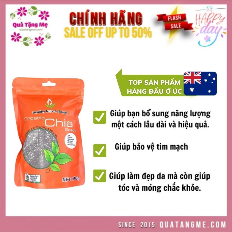 Hạt Chia Healthy Nuts &amp; Seeds Organic Chia Seeds Orange  500g