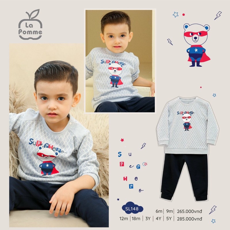 Bộ dài tay bé trai bé gái Lapome