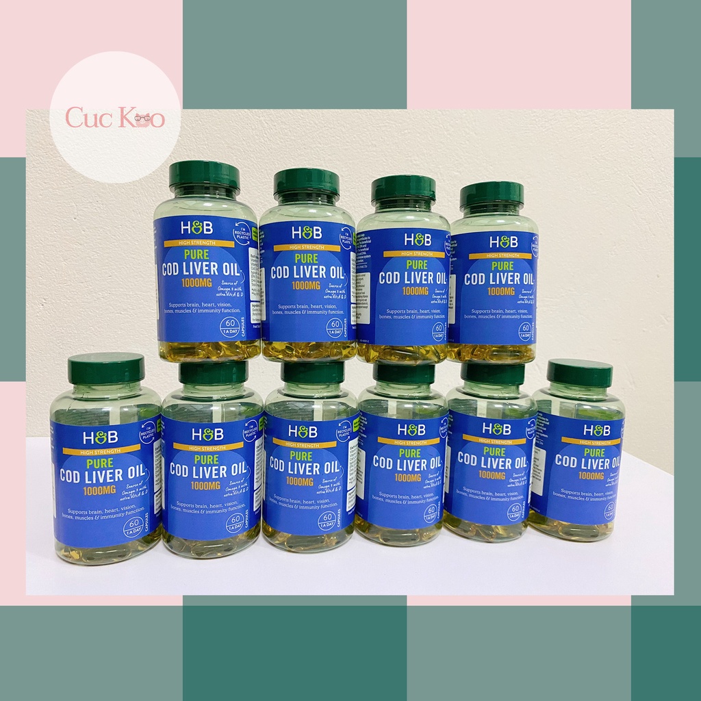 Viên uống dầu gan cá tuyết Pure Cod Liver Oil 1000mg bổ sung Omega 3 và vitamins A & D - Holland & Barrett