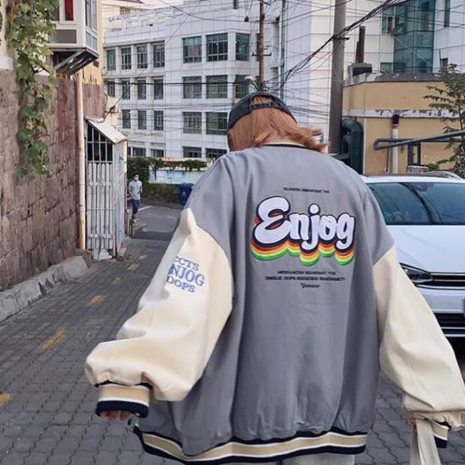 Áo khoác dù bomber unisex bóng chày form rộng Enjoy nam nữ siêu phẩm của năm