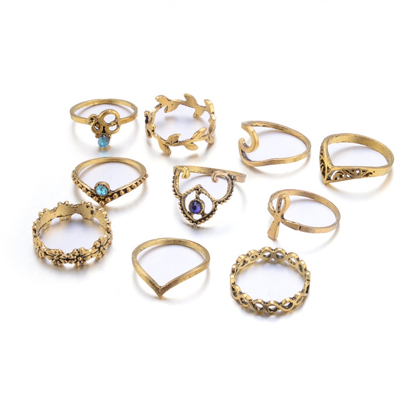 Set 10 Nhẫn Đốt Ngón Tay Nhiều Kiểu Đính Pha Lê