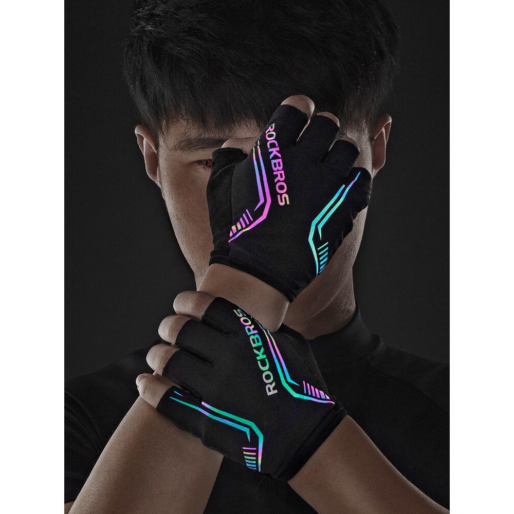 ROCKBROS Gloves MTB Road Male High Reflective Anti-Slip Shockproof Fingerless