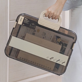 Portable File Box Plastic Transparent Pencil for Case A4 Folder with Lock Statio