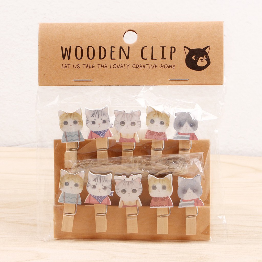 Bộ 10 kẹp gỗ WoondenClip hình mèo xinh xắn