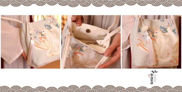 Túi xách đẹp cổ phong Hồ ly cáo chín đuôi bằng vải có nam châm và ngăn nhỏ