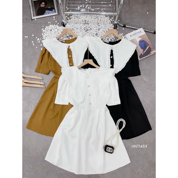 VÁY XOÈ CỔ PHỐI NÚT NGỌC