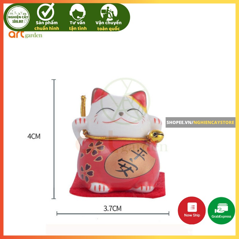 Phụ kiện bộ 5 mèo sứ chiêu tài, hút khách, trang trí tiểu cảnh, ô tô, bàn làm việc