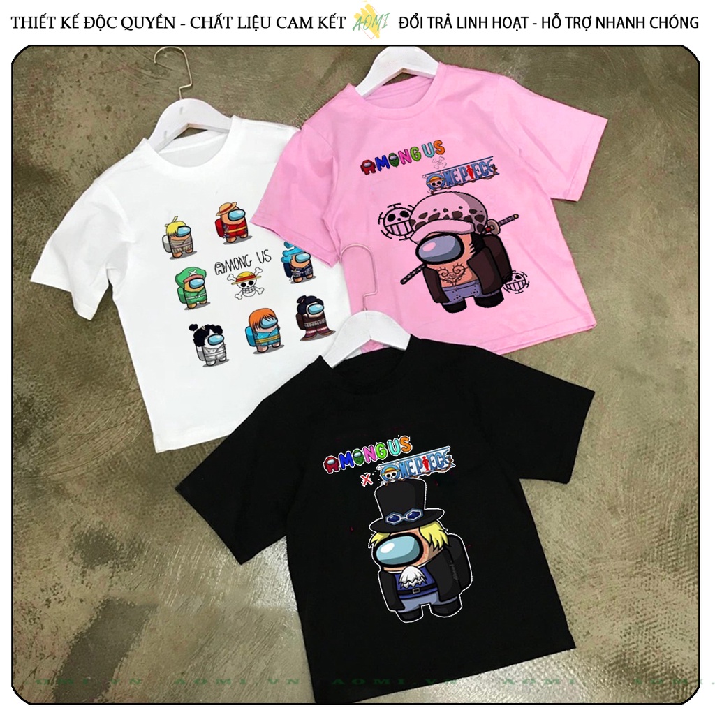 ÁO THUN Among Us x One Piece UNISEX PHÔNG ĐEN TAY NGẮN NAM NỮ GIA ĐÌNH CẶP ĐÔI SIZE TRẺ EM BÉ TRAI GÁI AOMIVN