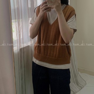 Áo gile len đan trơn cổ V Yoonilook