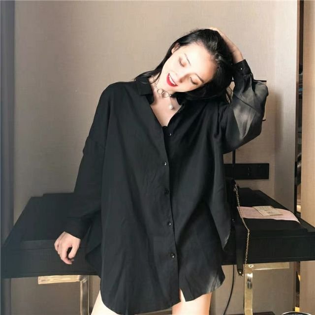 Áo sơ mi trơn unisex - Áo dài tay cổ bẻ khuy cài form rộng, dáng suông thiết kế đơn giản Ulzzang
