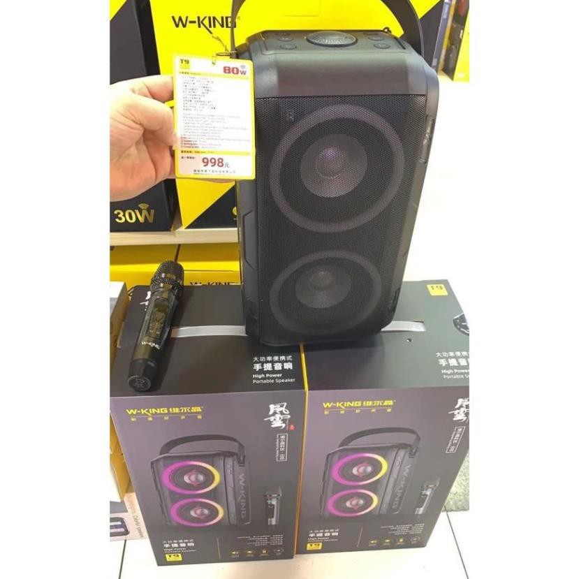 Loa bluetooth W-KING T9 – Loa karaoke di động công suất cao 80W âm thanh cực đỉnh, đèn led RGB + KÈM 1 micro