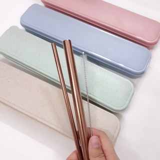 (Ảnh thật, HCM) Hộp 2 ống hút (trân châu + thẳng) + 1 cọ rửa