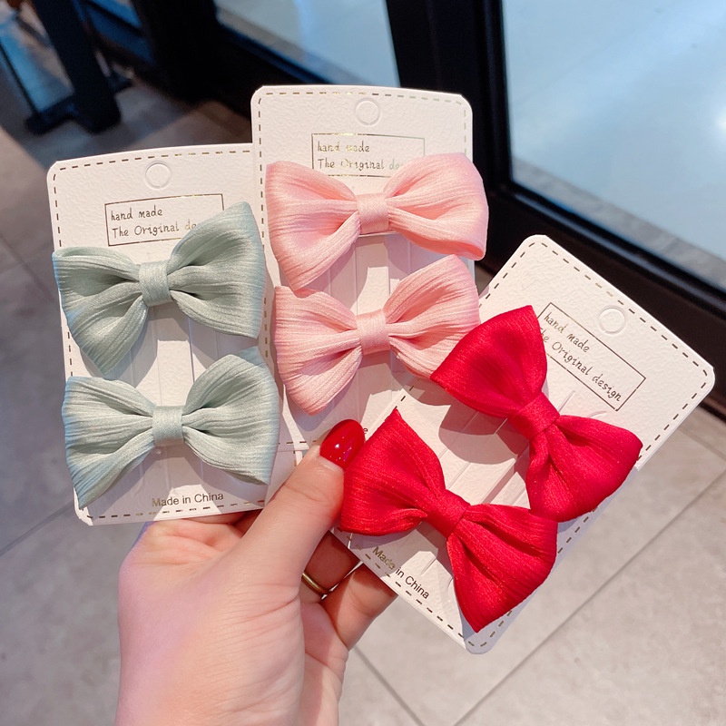 Set 2 Kẹp Tóc Nơ Satin Thời Trang Hàn Quốc Đáng Yêu Cho Bé Gái
