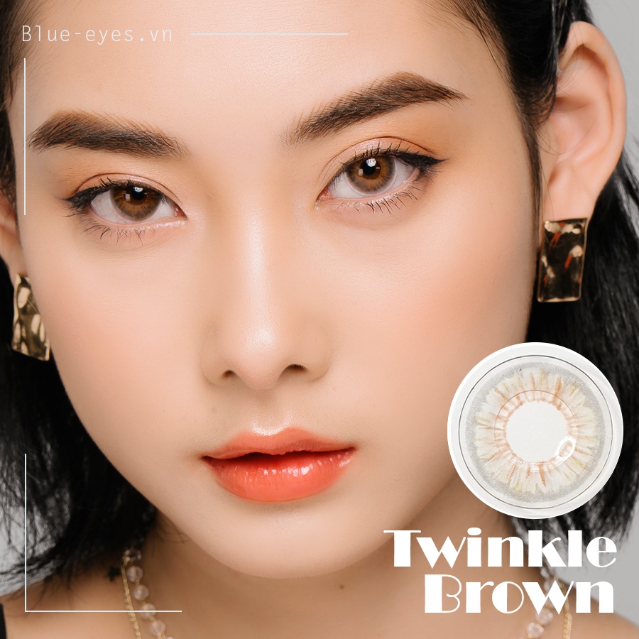 Kính áp tròng Blue Eyes - TWINKLE BROWN - Lens giãn nhẹ màu nâu mật ong vân sọc - made in Korea