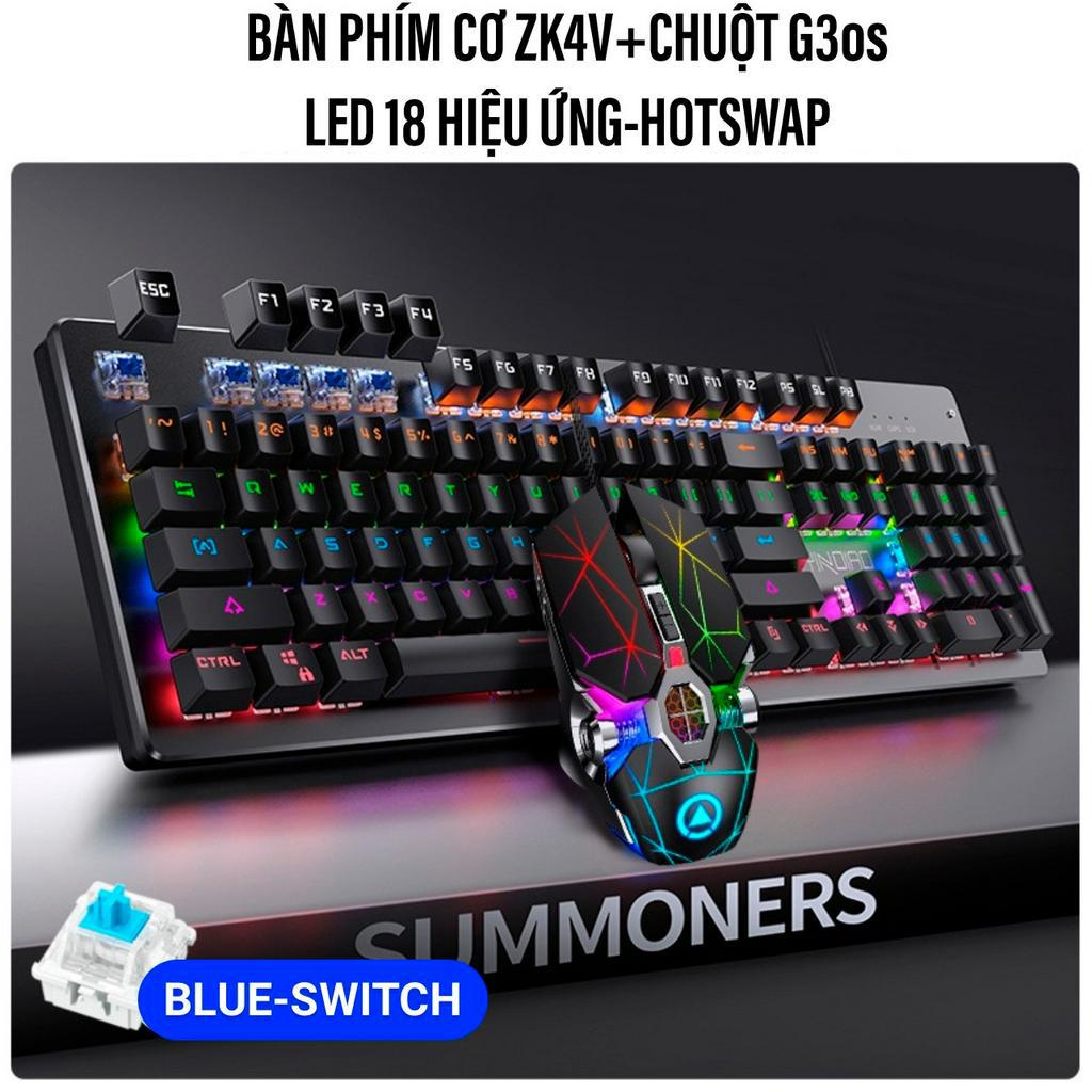 COMBO Bàn Phím Cơ Và Chuột Có Dây YINOIAO ZK4V+G3os Hotswap LED 18 Hiệu Ứng Blue Black Switch Dùng Cho Máy Tính Laptop